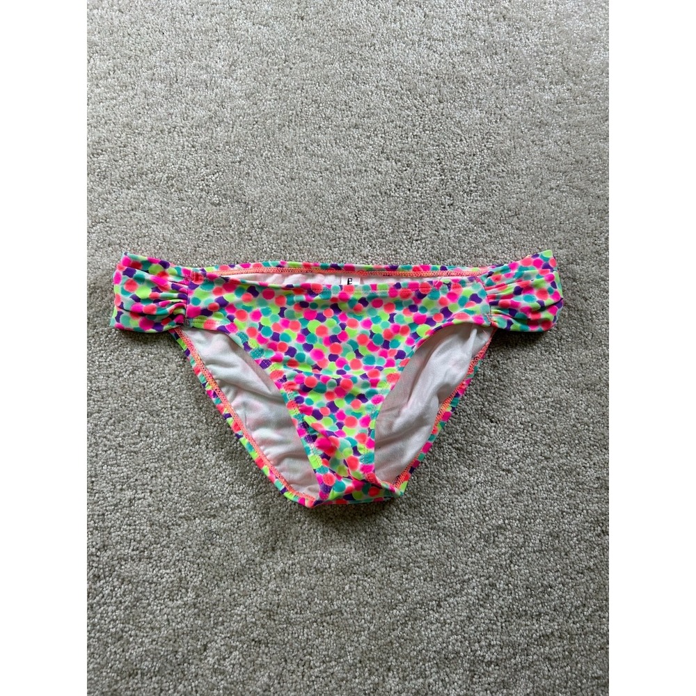 Rue Bleu Swimwear Women's Bikini Bottom S Neon Polka Dot Nylon